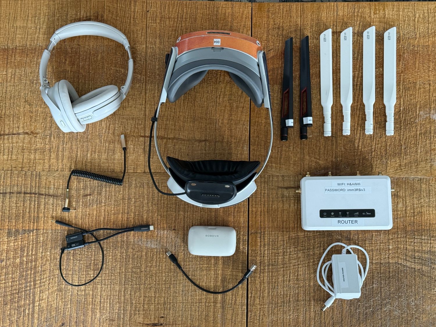 The full VR rental kit laid out flat